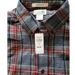 L.L. Bean Mens Grey Stewart Long sleeve flannel